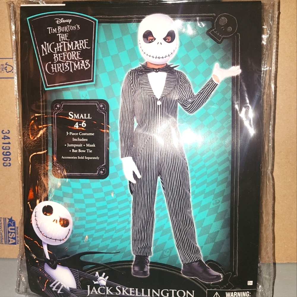 Jack Skellington Nightmare Before Christmas Halloween Costume Boys Sz S 4-6